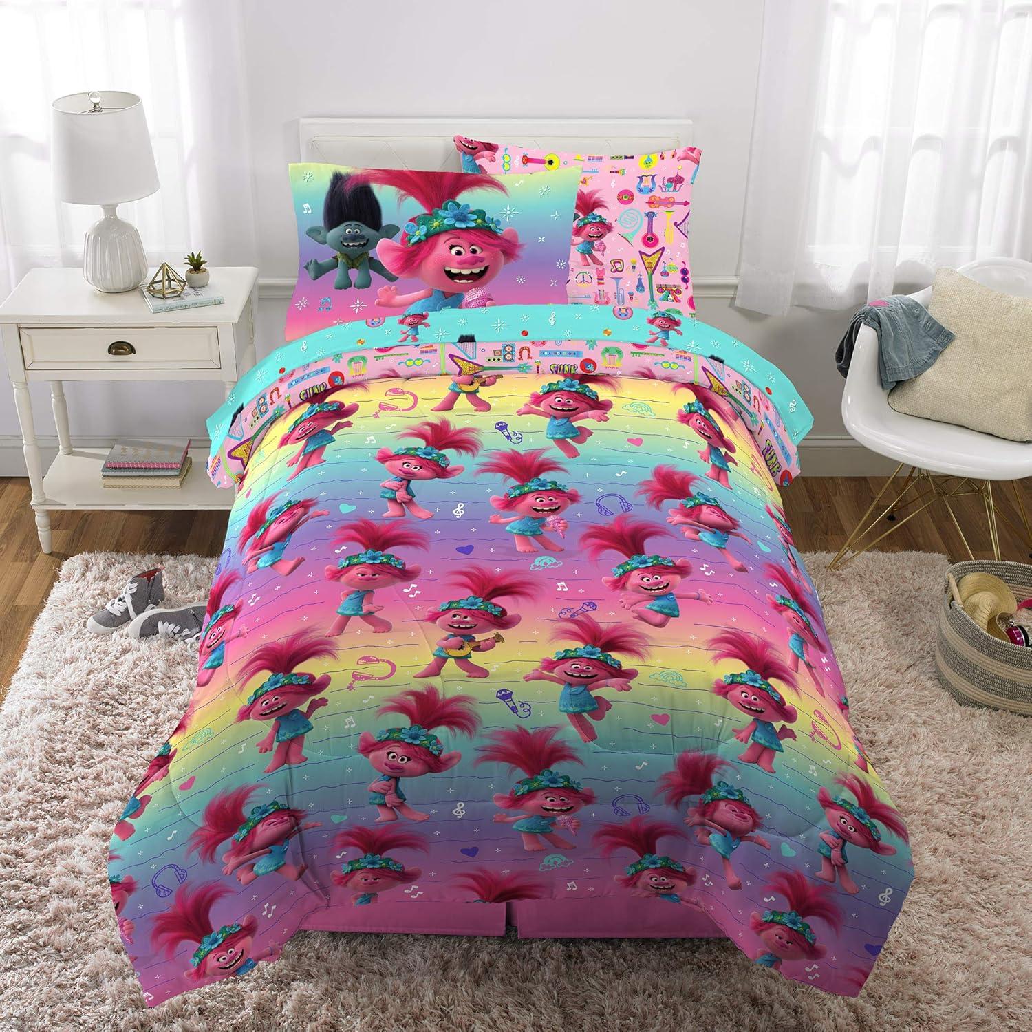 imageFranco Barbie Barbiecore Bedding Super Soft Comforter and Sheet Set with Sham 7 Piece Full Size Official Licensed ProductTrolls World Tour