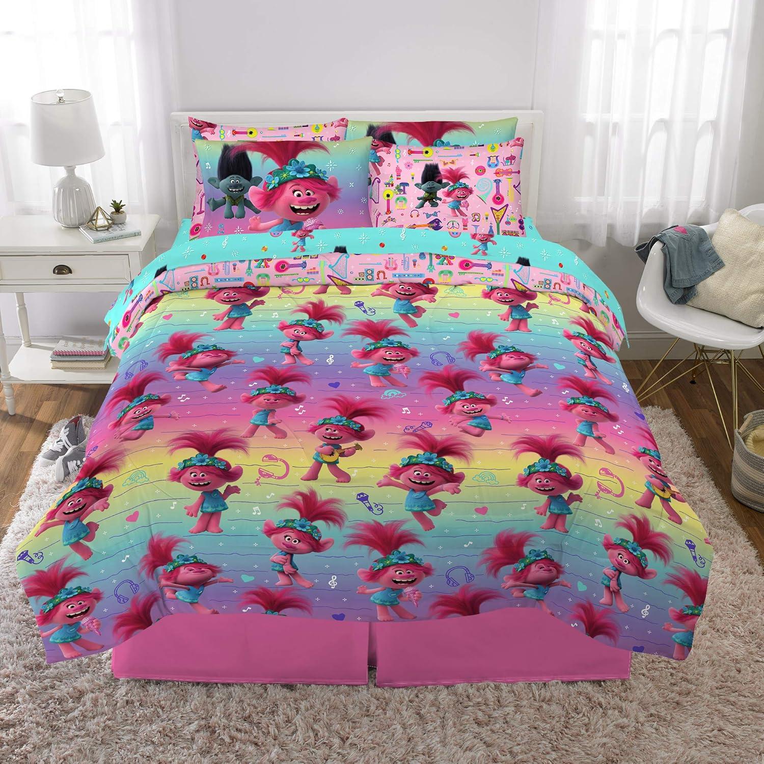 imageFranco Barbie Barbiecore Bedding Super Soft Comforter and Sheet Set with Sham 7 Piece Full Size Official Licensed ProductTrolls World Tour