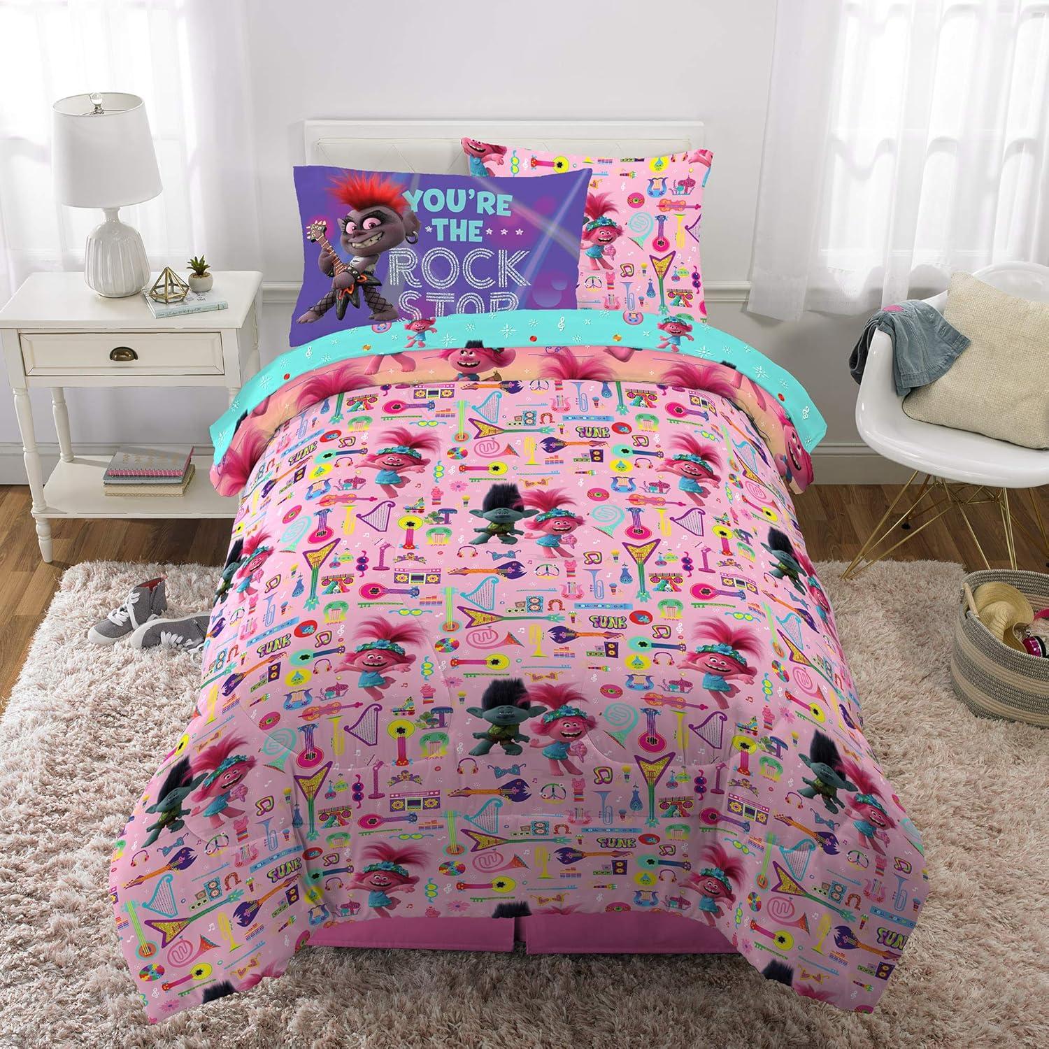 imageFranco Barbie Barbiecore Bedding Super Soft Comforter and Sheet Set with Sham 7 Piece Full Size Official Licensed ProductTrolls World Tour