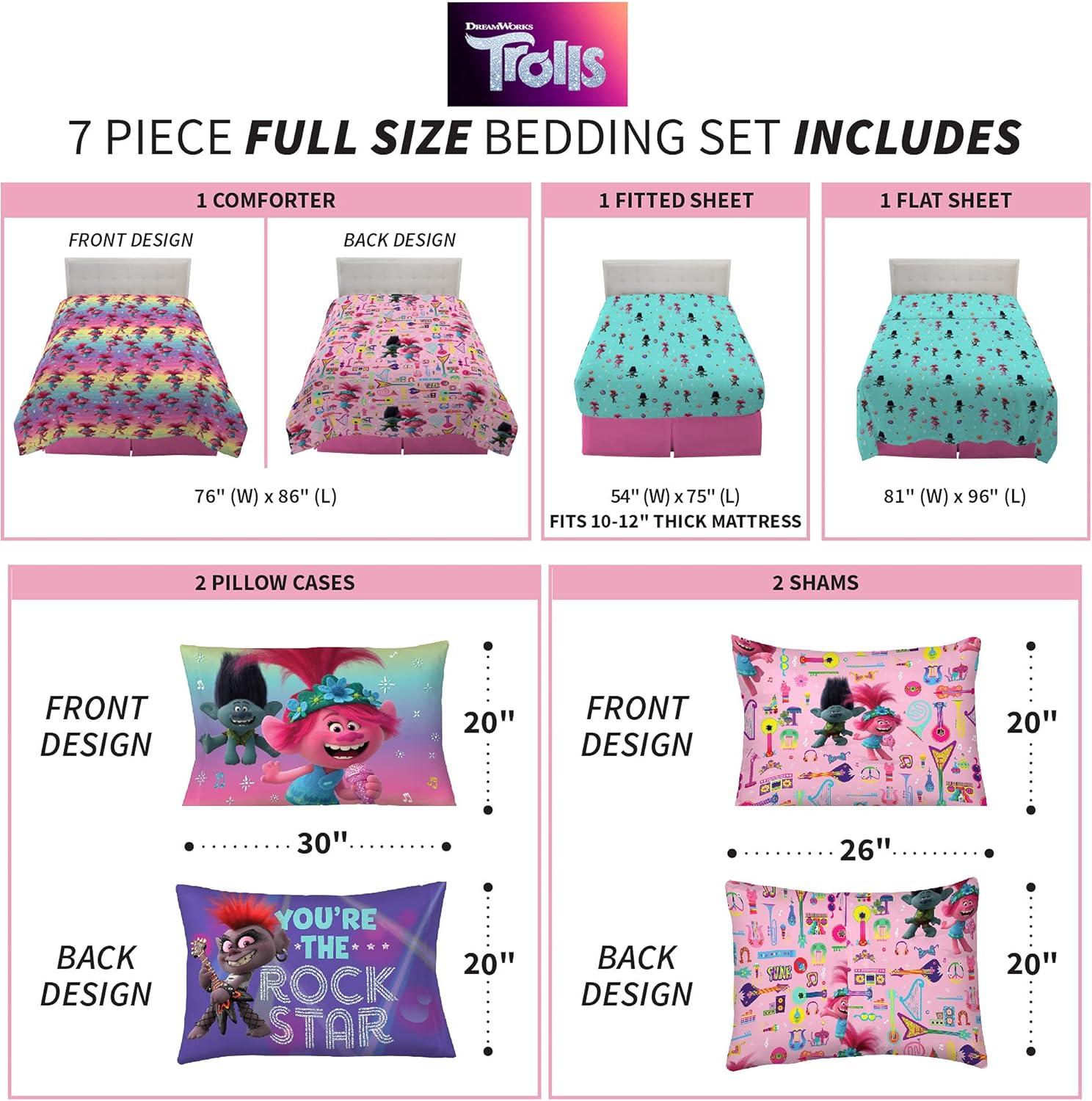 imageFranco Barbie Barbiecore Bedding Super Soft Comforter and Sheet Set with Sham 7 Piece Full Size Official Licensed ProductTrolls World Tour