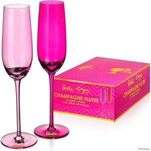 imageDragon Glassware x Barbie Champagne Flutes Glass  8 oz Pink and Magenta Crystal Champagne Glasses Set of 2  Mimosa and Cocktail DrinkwareBarbie