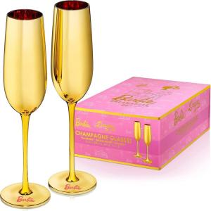imageDragon Glassware x Barbie Champagne Flutes Glass  8 oz Pink and Magenta Crystal Champagne Glasses Set of 2  Mimosa and Cocktail DrinkwareBarbie Dreamhouse