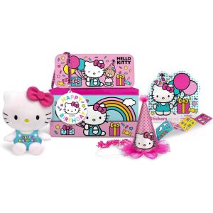 imageBarbie Birthday Party Gift Set  Tin Box Tin Pencil Case Stickers Birthday Necklace Plush and Birthday HatHello Kitty