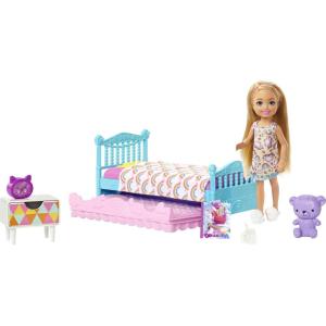 imageBarbie Club Chelsea Doll ampamp Bedroom Playset with Working Trundle Bed Furniture ampamp Accessories Blonde Small Doll