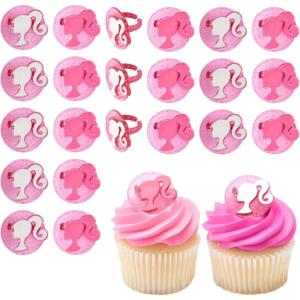 imageDecoSet Barbie Dreamhouse Adventures Cake Topper 4 Piece Decoration With Dreamhouse and Friends for Birthday Cake Ready to UseCupcake Rings