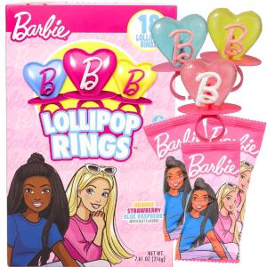 imageImaginings 3 Barbie Party Favors Individually Wrapped Lollipop Rings Fruit Flavored Basket Filler Candy Suckers Box of 18