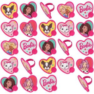 imageDecoPac Barbie Be The Future Rings Pink Heart Shaped Cupcake Decorations Featuring Barbie and her Friends For Birthday Party And Celebrations  24 PackCupcake Rings