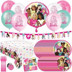 imageUnique Barbie Party Decorations  Serves 16 Guests  Officially Licensed  Barbie Birthday Decorations  Barbie Birthday Party Supplies  Barbie Balloons Banner Tablecover Plates Napkins Button