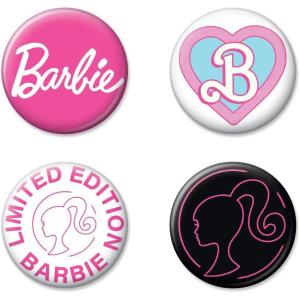 imageAtaBoy 4Piece Collectible Button Set Classic Barbie Logo Heart B Logo Limited Edition Neon Silhouette Designs
