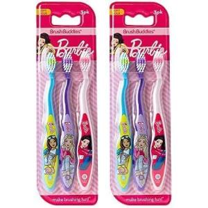 imageBrush Buddies Barbie Manual Soft Bristled Toothbrush for Kids MultiColored ampamp Fun Toddler Toothbrush AntiSlip Grip Handle Kids Travel Toothbrush 3 Pack3Piece Pack of 2