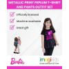 imageBarbie Girls Metallic Print Peplum TShirt and Pants Toddler to Big KidBlack  Pink Foil