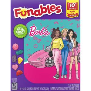 imageFunables Fruit Snacks Barbie Shaped Fruit Flavored Snacks 08 Ounce Pouches Pack of 10Barbie