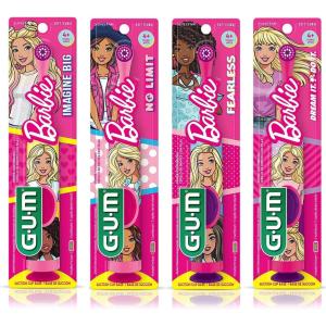 imageGUM Barbie Kids Battery Power Electric Toothbrush with Suction Cup Base for Home or Travel Oral Health and Dental Plaque Removal Ages 3 1ct4Pk1 Count Pack of 4