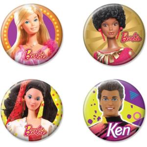 imageAtaBoy Barbie ampamp Ken 4Piece Collectible Button Set  Features Blonde Barbie AfroAmerican Barbie Asian Barbie and Retro Ken Designs