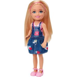 imageBarbie Club Chelsea Doll 6inch Blonde Wearing Graphic Top and Jean Skirt for 3 to 7 Year Olds