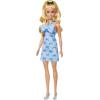 imageBarbie Fashionistas Doll 237 with Wavy Blonde Ponytail Wearing Blue Bow Halter Dress Black Hair Bow Accessory and Matching Blue Heels