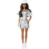 imageBarbie Fashionistas Doll 239 with Black Hair Wearing Sparkly Silver Fringe Dress with Western Accessories Like White Cowboy Hat and Boots
