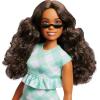 imageBarbie Fashionistas Doll 240 with Wavy Dark Brown Hair Wearing Minty Green Ruffled Gingham Dress Sunglasses and Lavender Heels Accessories