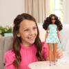 imageBarbie Fashionistas Doll 240 with Wavy Dark Brown Hair Wearing Minty Green Ruffled Gingham Dress Sunglasses and Lavender Heels Accessories