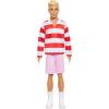 imageBarbie Fashionistas Ken Doll 241 with Blonde Hair Wearing Red and White Striped Polo Shirt with Pink Shorts White Crew Socks and Sneakers