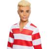 imageBarbie Fashionistas Ken Doll 241 with Blonde Hair Wearing Red and White Striped Polo Shirt with Pink Shorts White Crew Socks and Sneakers