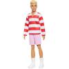 imageBarbie Fashionistas Ken Doll 241 with Blonde Hair Wearing Red and White Striped Polo Shirt with Pink Shorts White Crew Socks and Sneakers
