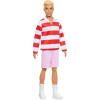 imageBarbie Fashionistas Ken Doll 241 with Blonde Hair Wearing Red and White Striped Polo Shirt with Pink Shorts White Crew Socks and Sneakers