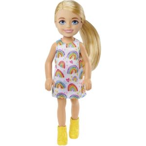 imageBarbie Chelsea Doll Blonde Wearing RainbowPrint Dress and Yellow Shoes Toy for Kids Ages 3 Years Old ampamp UpMulticolor
