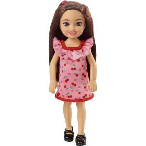 imageBarbie Chelsea Doll Brunette Wearing Ruffled CherryPrint Dress and Black Shoes Toy for Kids Ages 3 Years Old ampamp Up