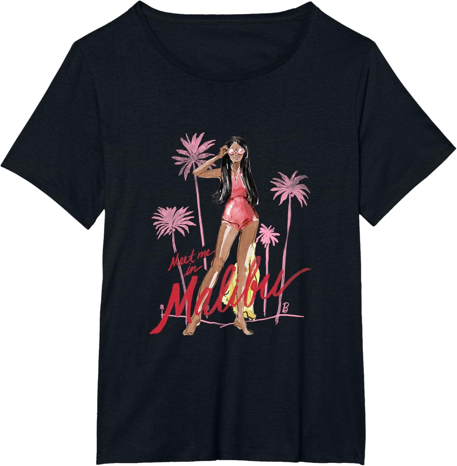 imageBarbie  Meet me in Malibu Illustration TShirtBlack