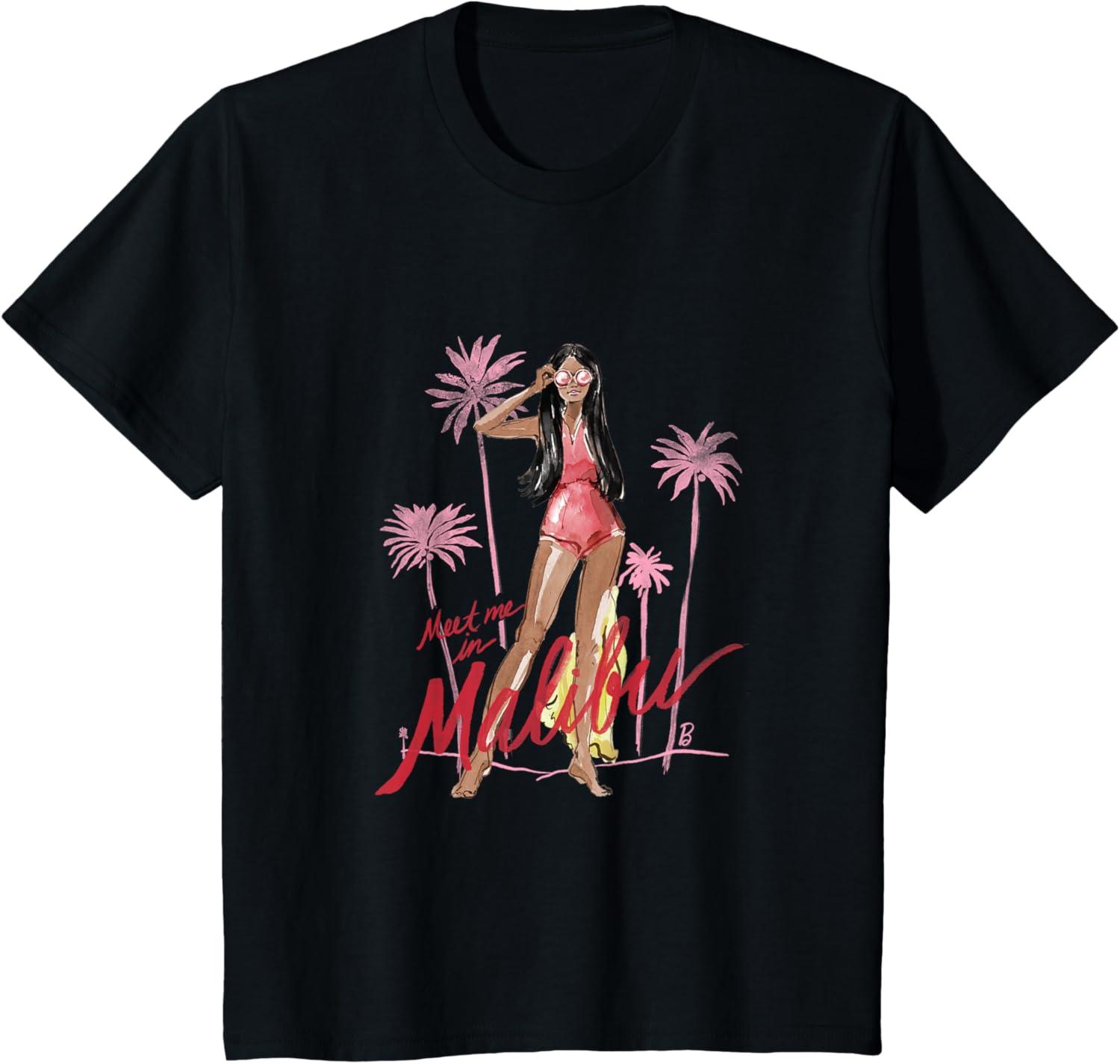 imageBarbie  Meet me in Malibu Illustration TShirtBlack