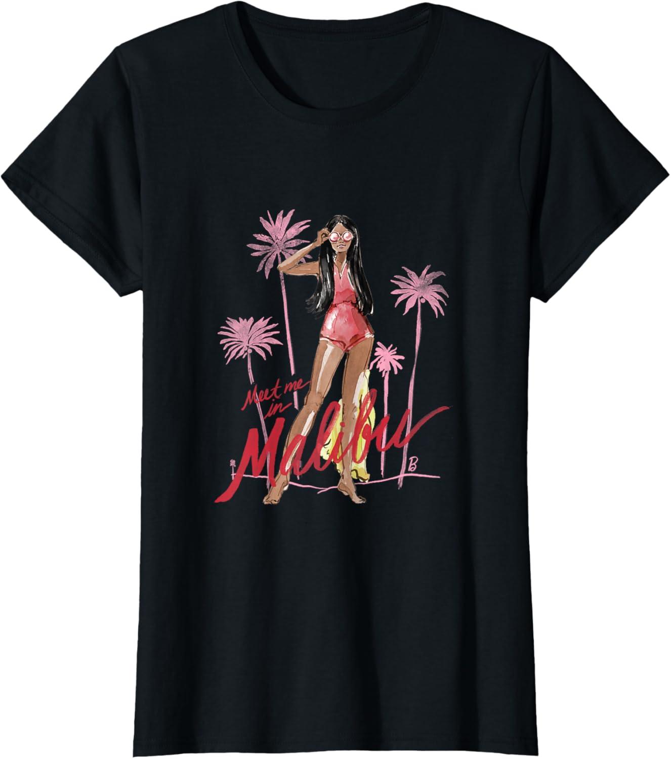 imageBarbie  Meet me in Malibu Illustration TShirtBlack