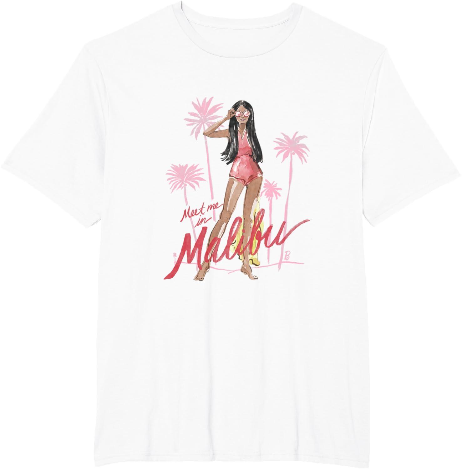 imageBarbie  Meet me in Malibu Illustration TShirtWhite