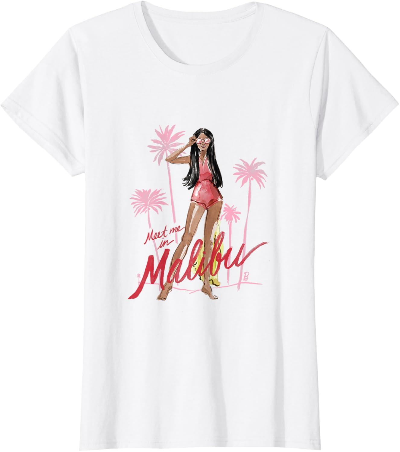 imageBarbie  Meet me in Malibu Illustration TShirtWhite