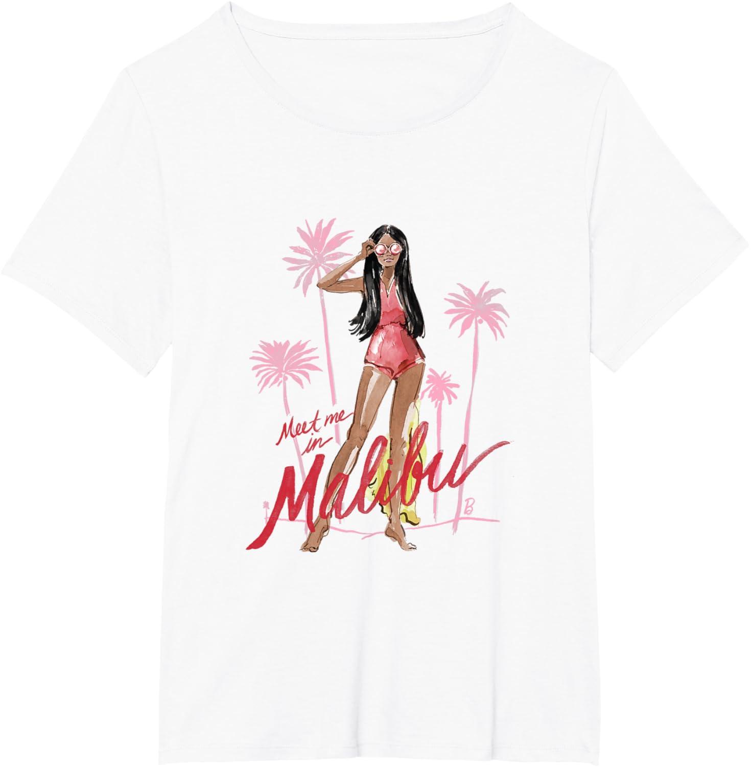 imageBarbie  Meet me in Malibu Illustration TShirtWhite