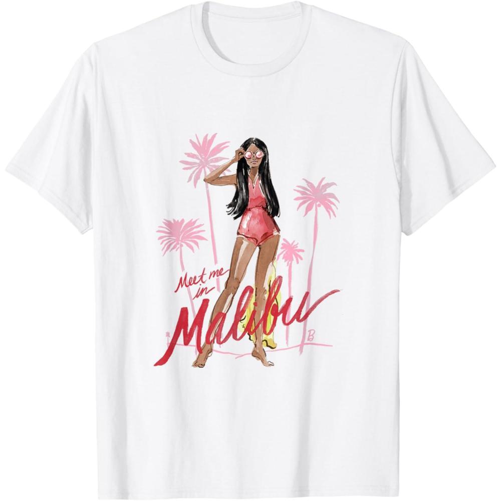 imageBarbie  Meet me in Malibu Illustration TShirtWhite
