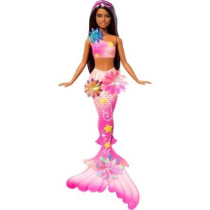 imageBarbie Mermaid Toy Dolls with Surprise Magic Blooming Flowers Feature Ombre Tails Pearl Headband Accessory ampamp Long Brown Hair with Purple Highlights