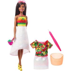 imageBarbie Crayola Rainbow Fruit Surprise StrawberryScented Brunette Doll and Fashions Creative Art Fashion Toy Gift for 5 Year Olds and Up