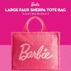imageFUL Barbie Large Tote Bag for Women Faux Sherpa Travel Carryall Shoulder Handbag with Trolley Sleeve Pink