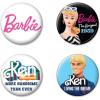 imageAtaBoy Barbie ampamp Ken 4Piece Collectible Button Set  Features Classic Barbie Logo Original 1959 Barbie Retro Ken and Ken Living the Dream Designs