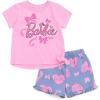 imageBarbie Girls Peplum TShirt and Twill Shorts Outfit Set Toddler to Big Kid Sizes 2T  1416Pink  Blue