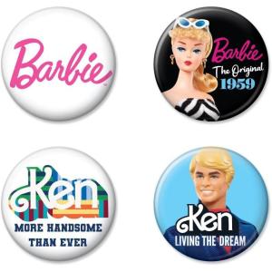 imageAtaBoy Barbie ampamp Ken 4Piece Collectible Button Set  Features Classic Barbie Logo Original 1959 Barbie Retro Ken and Ken Living the Dream Designs