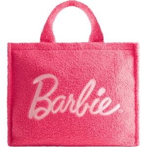 imageFUL Barbie Large Tote Bag for Women Faux Sherpa Travel Carryall Shoulder Handbag with Trolley Sleeve Pink