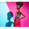 imageBarbie Looks Fashion Doll with Natural Black Hair Wearing Color Block Crop Top ampamp Raspberry Flare Pants Collectible with Posable Made to Move Body