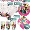 imageBarbie and Friends Pink Birthday Party Paper Dessert Plates Napkins Cups Table Cover and Happy Birthday Banner Decoration 16 Plates ampamp Napkins