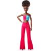 imageBarbie Looks Fashion Doll with Natural Black Hair Wearing Color Block Crop Top ampamp Raspberry Flare Pants Collectible with Posable Made to Move Body