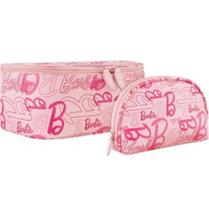 imageBarbie 2Piece Womens Makeup Bag Two Zipper Travel Cosmetic Zipper Pouch Organizer with Logo Pink