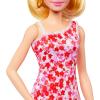 imageBarbie Fashionistas Doll 205 with Blonde Ponytail Wearing Removable Pink ampamp Red Floral Dress Platform Sandals ampamp Hoop Earrings