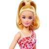 imageBarbie Fashionistas Doll 205 with Blonde Ponytail Wearing Removable Pink ampamp Red Floral Dress Platform Sandals ampamp Hoop Earrings