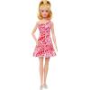imageBarbie Fashionistas Doll 205 with Blonde Ponytail Wearing Removable Pink ampamp Red Floral Dress Platform Sandals ampamp Hoop Earrings